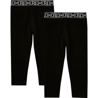 Mini girls black branded leggings pack
